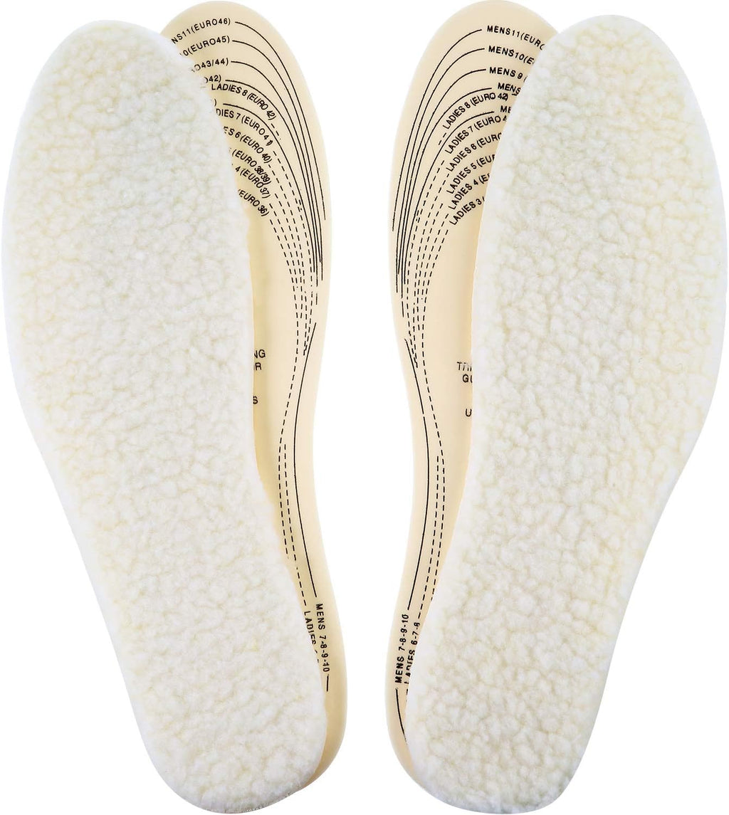 Frienda 2 Pairs Wool Shoe Insoles for Cold Weather Cut to Size Fluffy Shoes Insert Unisex All Size Inner Insole Cosy Warm with Dimension Chart Imitation Wool Insoles, Beige