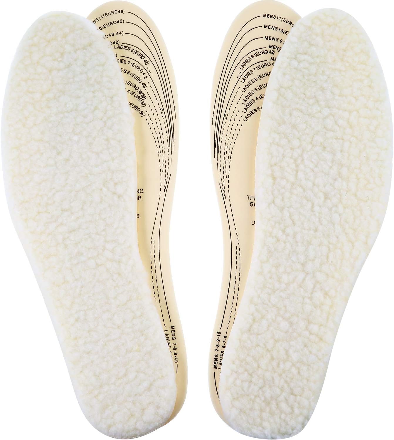 Frienda 2 Pairs Wool Shoe Insoles for Cold Weather Cut to Size Fluffy Shoes Insert Unisex All Size Inner Insole Cosy Warm with Dimension Chart Imitation Wool Insoles, Beige
