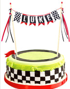 Race Car Cake Topper, Custom Name Race Car Birthday Cake Decorations, Race Car Party Decorations Checkered Flag Cake Banner