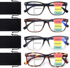 Progressive Multifocus Reading Glasses for Men Women Blue Light Blocking Square Computer Readers with Spring Hinges