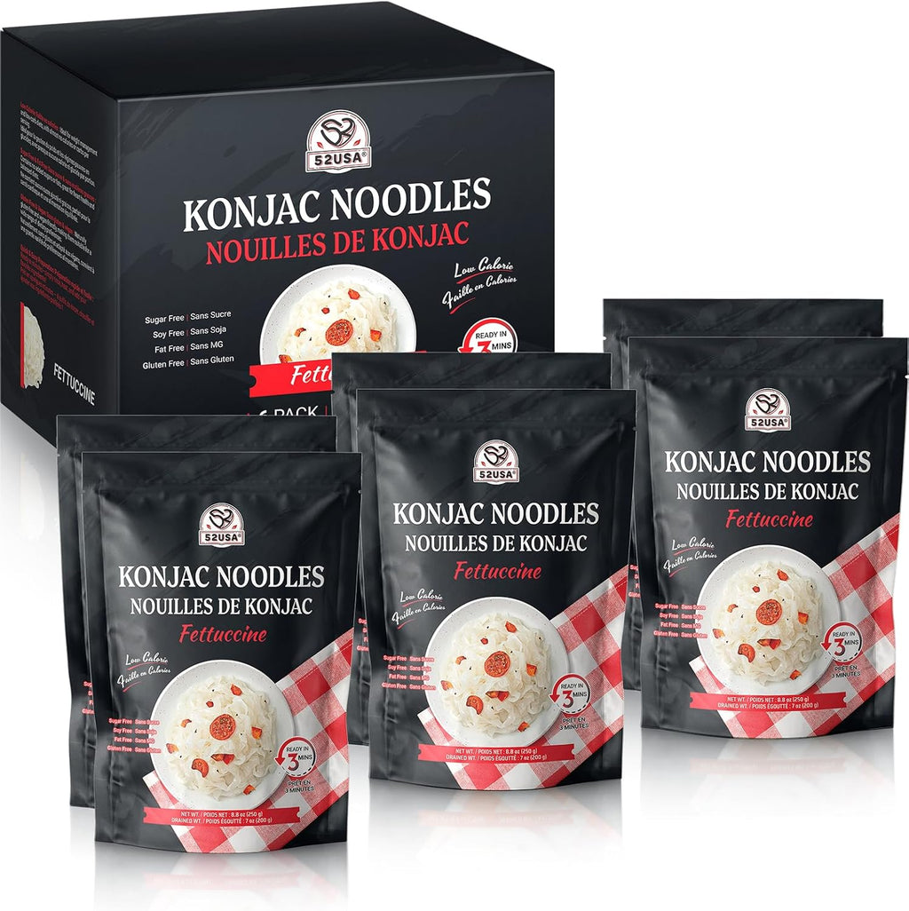 52USA Konjac Shirataki Noodle, Fettuccine, Low Carb Pasta 52.8 Oz (1500 g), Keto and Paleo Friendly, Sugar Free, Vegan, Gluten Free, Ready to Eat, Low Calorie Noodles 6 Pack Inside