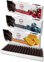 Sweet Candy Company Dark Chocolate Fruit Flavored Sticks - Gourmet Chocolate Covered Sticks, Orange, Blueberry, Cherry, Gift Idea for Holidays, Gluten Free, Kosher - 10.5 oz Box (Pack of 3)