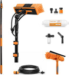 4-12 ft Water Fed Pole Window Cleaning System // Professional Telescopic Solar Panel Cleaning Equipment // Water Fed Brush with Upper Rinse Bar, 10" Squeegee, Water Filter, Soap Dispenser & Water Hose