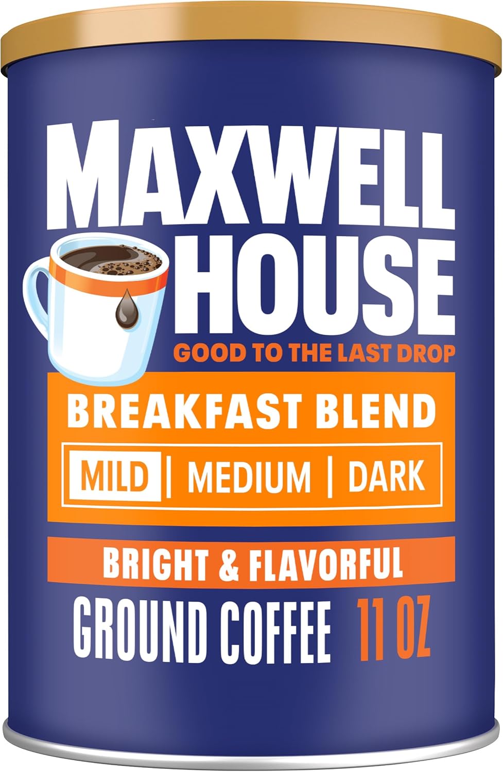 Maxwell House Breakfast Blend Ground Coffee, Light Roast, 11 Ounce Canister