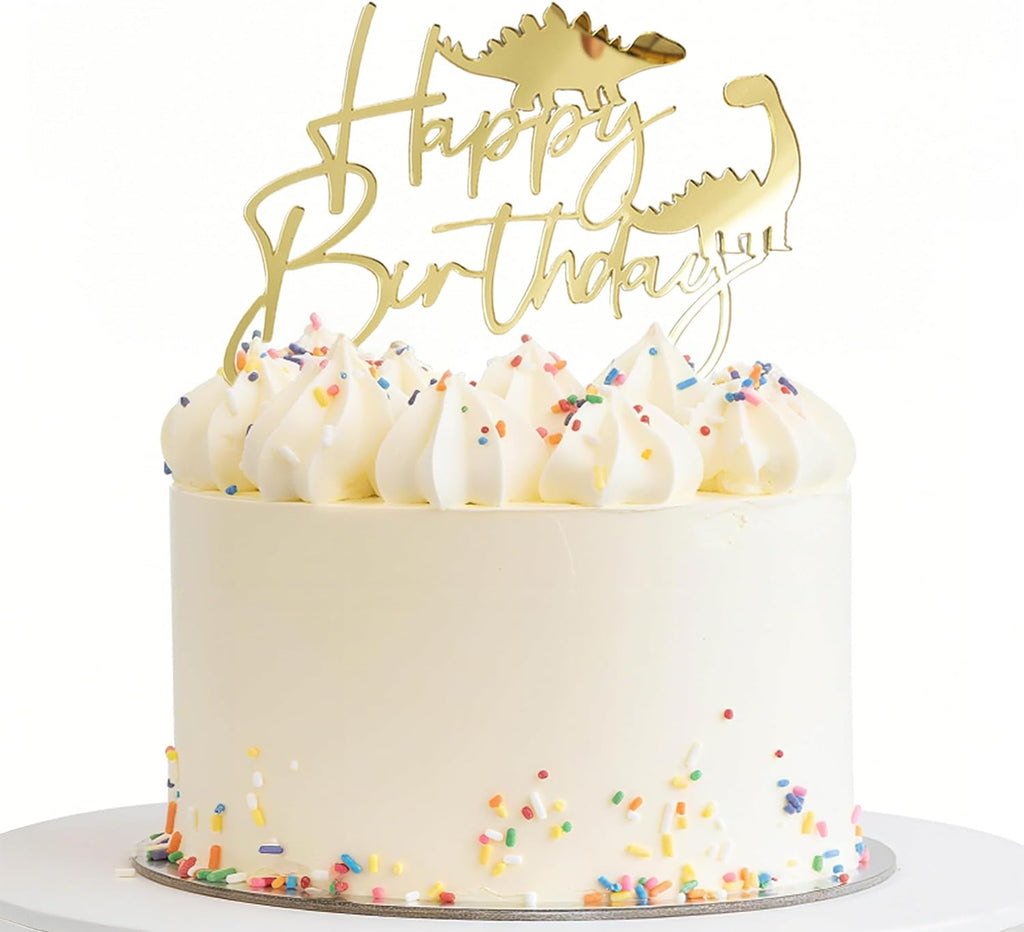 Acrylic Dinosaur Happy Birthday Cake Topper - Golden Animal Theme Cake Decorations, Suitable for Children's Birthday Party Cake Decor Supplies