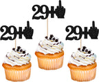 Rsstarxi 24 Pack 30th Birthday Cupcake Toppers Glitter Middle Finger 29+1 Cupcake Toppers Funny Cheers to 30 Fabulous Cupcake Picks Decors for 30th Birthday Anniversary Party Cake Decorations Black