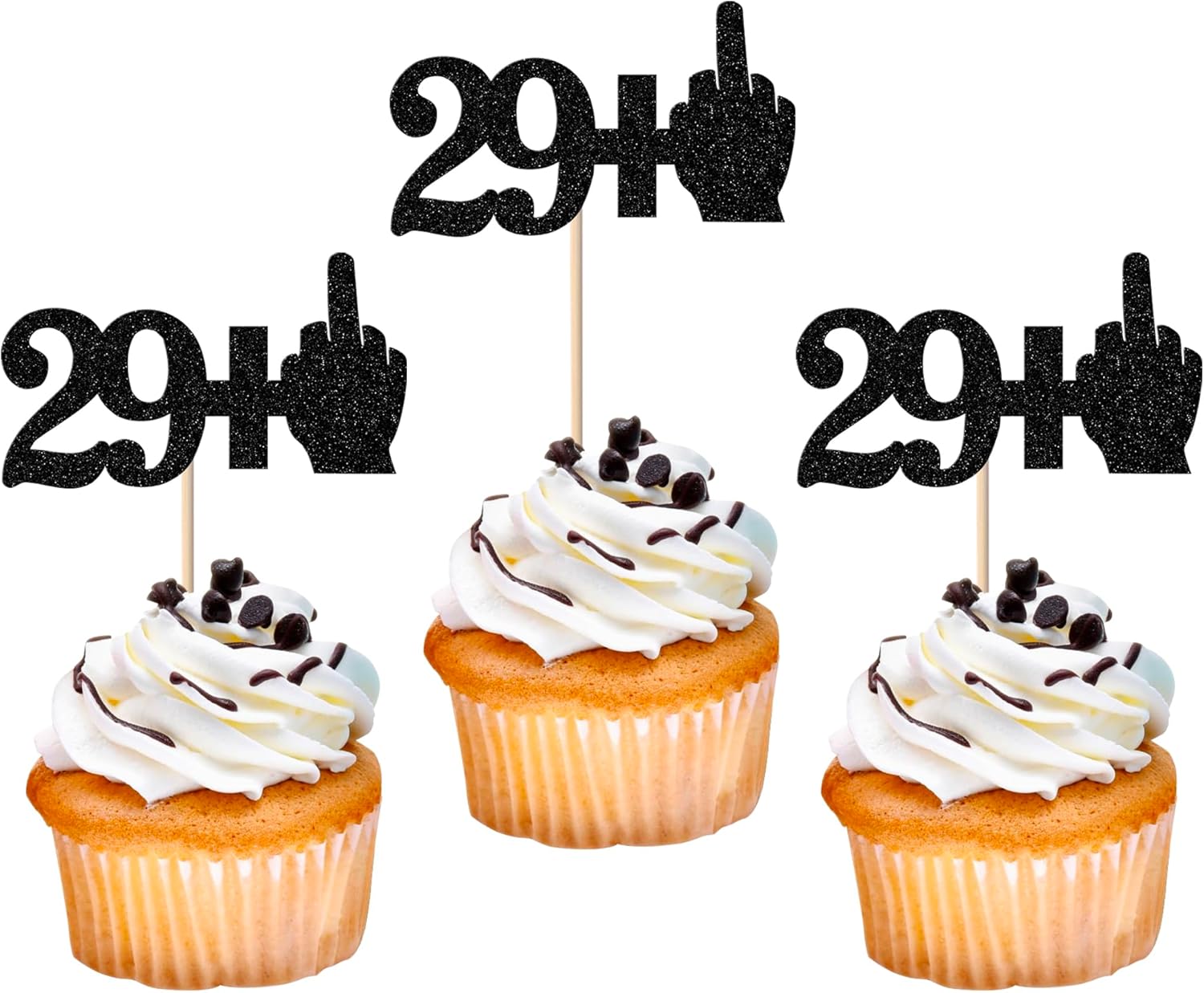 Rsstarxi 24 Pack 30th Birthday Cupcake Toppers Glitter Middle Finger 29+1 Cupcake Toppers Funny Cheers to 30 Fabulous Cupcake Picks Decors for 30th Birthday Anniversary Party Cake Decorations Black