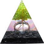 Amogeeli Peridot Crystal Tree of Life Orgone Crystal Pyramid with Glass Sphere, Healing Stone Orgonite Pyramid for Meditation Reiki Yoga Home Decoration