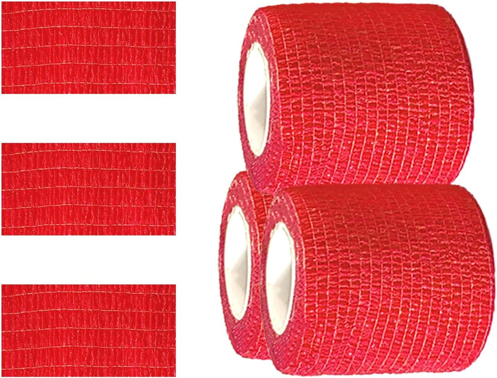 3 Pack 2 Inches Self Adhesive Bandage Wrap Vet Wrap for Pets, Stretch Self Adherent Tape Cohesive Wrap for Athletic, Sports, Wrist and Ankle(Red)