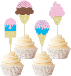 12 Pcs Ice Cream Cupcake Topper Glitter Cupcake Decoration Summer Dessert Ice Cream Theme Party, Birthday Wedding Party Popsicle Baby Shower Decorations Supplies