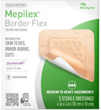 Mepilex Border Flex 4 x 4 in (10 x 10 cm) Hospital Grade Dressings for Skin Tears, Minor Burns and Cuts Waterproof Adhesion for Up to 7-Day Use