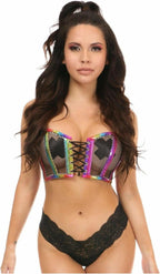 Daisy corsets Women's Rainbow Pvc Glitter & Fishnet Lace-up Short Bustier Top
