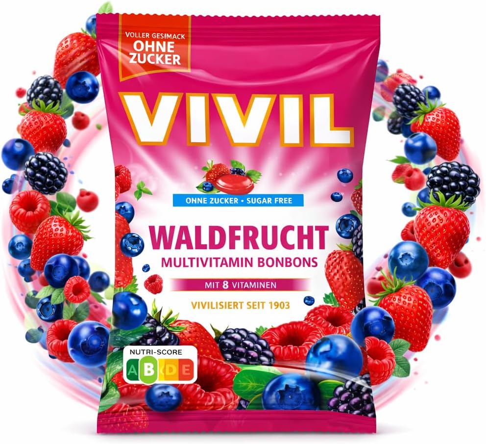 VIVIL Forest Fruit Multivitamin Candies With Vitamin C, E, B12, B6, Sugar and Gulten-Free, 120g / 4,23 Oz