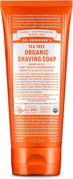 Dr. Bronner's - Organic Shaving Soap (Tea Tree, 7 Ounce) - Certified Organic, Sugar and Shikakai Powder, Soothes and Moisturizes for Close Comfortable Shave, Use on Face, Underarms and Legs