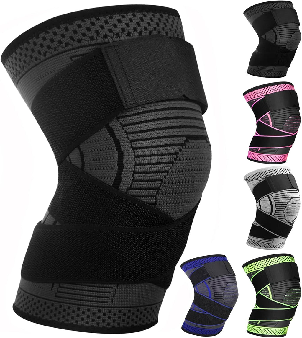 Adjustable Knee Support Brace 1 pack Compression Knee Sleeves for Men Women Use for Meniscus Tear, Arthritis, Tendinitis, Ligament Injury,Weight Lifting, Anti Slip Knee Brace (Black, Medium)