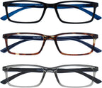 OPULIZE SEE Blue Light Blocking Glasses for Women and Men, Narrow Frame, Spring Hinges, Anti-Reflective Computer Glasses, Black,Brown,Grey (Pack of 3)