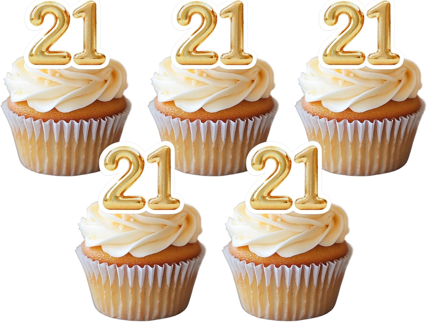 50 PCS Edible 21st Birthday Cupcake Toppers Gold Wafer Paper Sweet 21 Hello 21 Cake Toppers Edible 21st Birthday Party Decorations for 21 Years Theme Twenty One Party Decorations Supplies