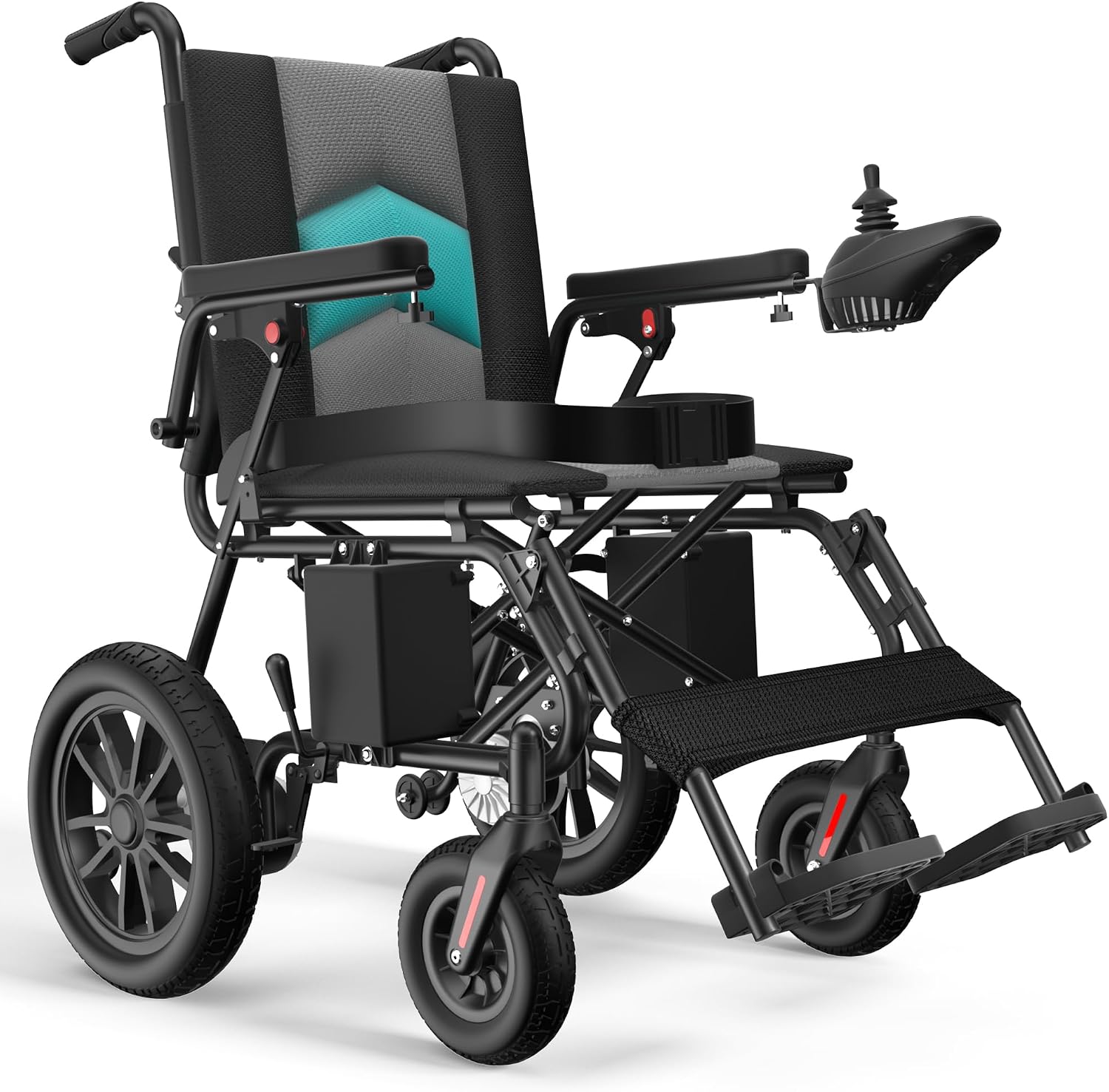 Foldable Electric Wheelchair for Adults, 500W High Power Electric Wheelchair, 350LBS Capacity & Ultimate Safety Design, All-Terrain Pneumatic Tires (Blue)