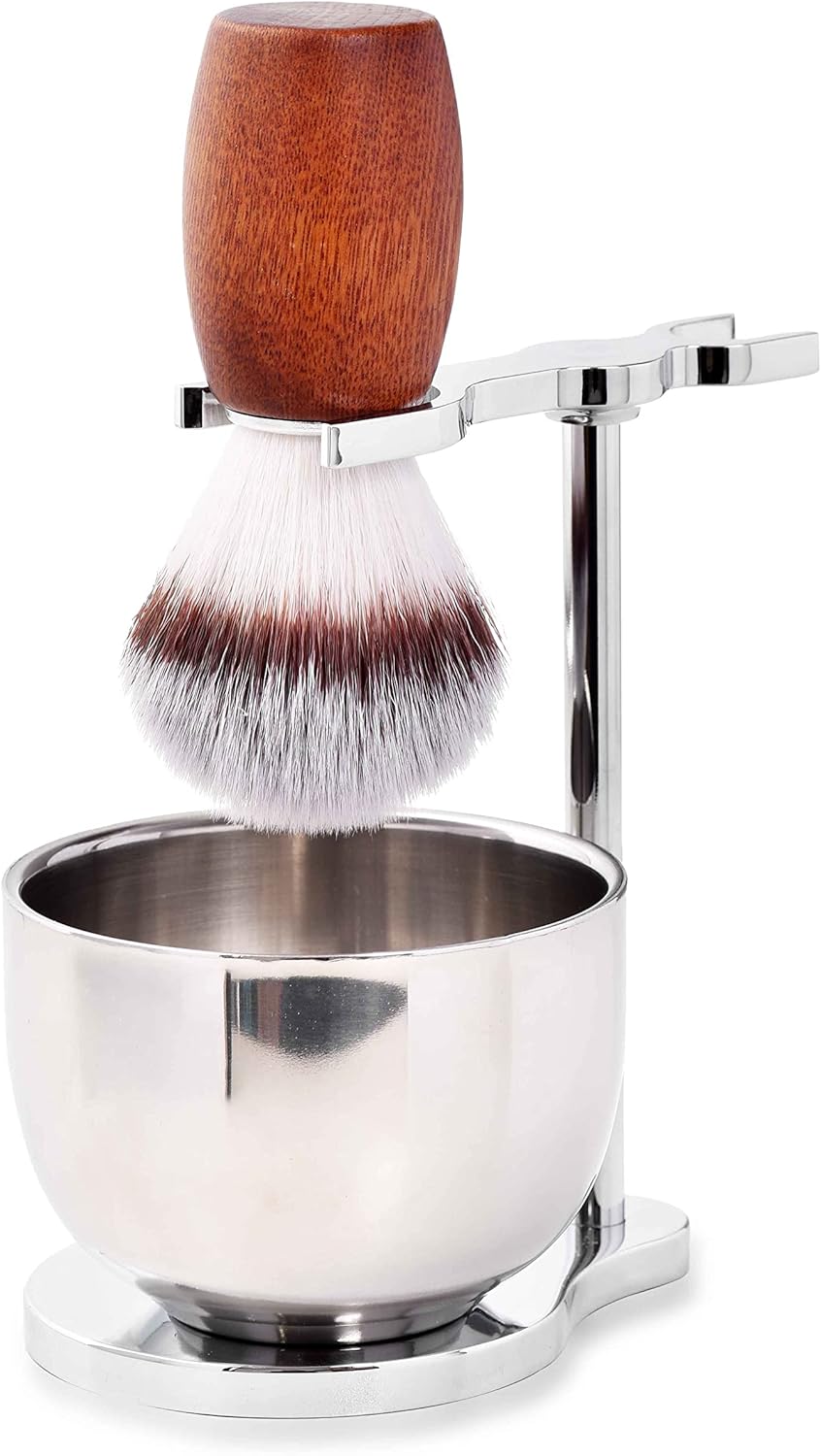 Men's Shaving Brush Set, 3 Pcs Grooming Set of Shaving Brush Stand and Bowl for Wet Shaving