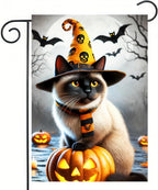 Halloween Garden Flag 12x18 Double Sided Witch Cat Garden Flag Welcome Halloween Bats Full Moon Pumpkin Flag for Outside Decor Holiday Outdoor DecorationsYard Home Banner