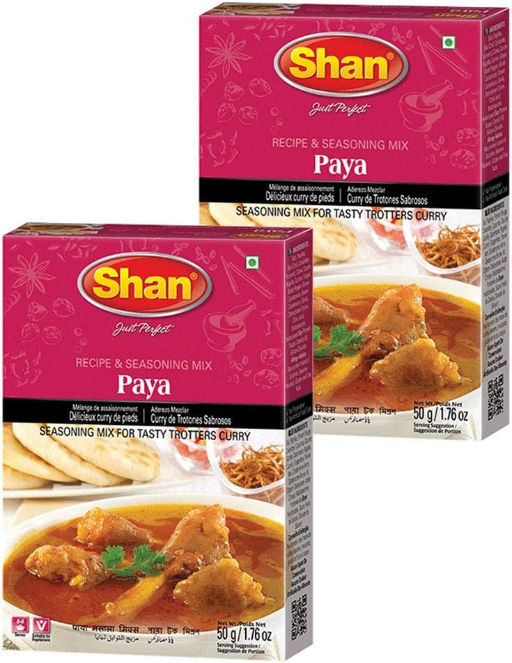 Shan Paya Recipe and Seasoning Mix 1.76 oz (50g) - Traditional Spicy Powder for Tasty Trotters Curry - Suitable for Vegetarians - Airtight Bag in a Box (Pack of 2)