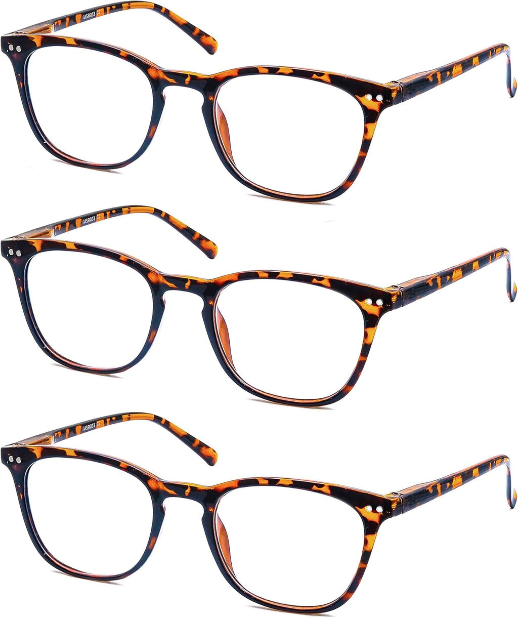 Reading Glasses Women Men Stylish Unisex Readers +2.25 Lightweight Comfortable Frame Flexible Spring Hinge Tortoise Shell Cheaters Glasses 3 Pack