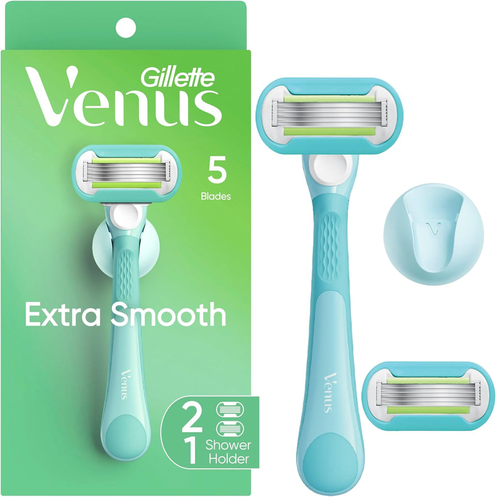 Gillette Venus Extra Smooth Razor for Women, Includes 1 Reusable Razor Handle + 2 Refills, Ergonomic No-Slip Gel Handle and Shower Holder