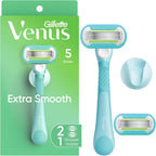 Gillette Venus Extra Smooth Razor for Women, Includes 1 Reusable Razor Handle + 2 Refills, Ergonomic No-Slip Gel Handle and Shower Holder