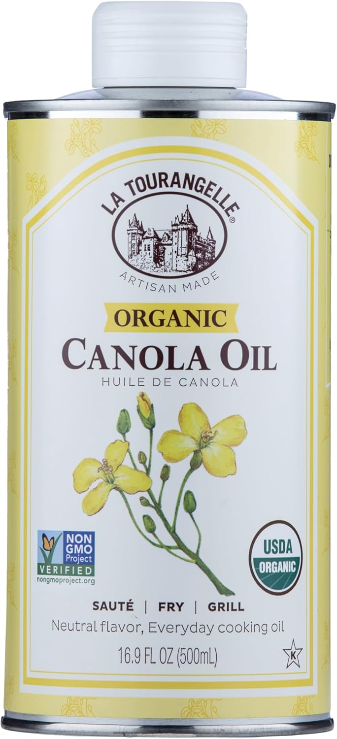 La Tourangelle, Organic Canola Oil, Expeller-Pressed Non-GMO Canola Seeds, Pesticide and Chemical Free, High Heat Neutral Cooking Oil, 16.9 Fl Oz