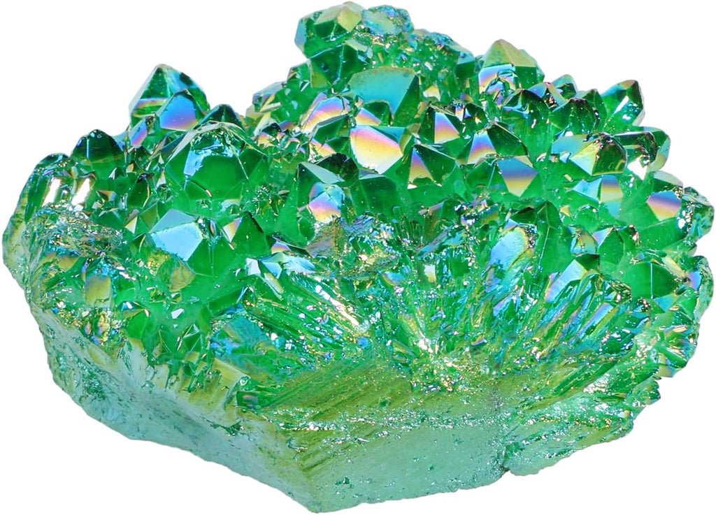SUNYIK Green Titanium Coated Crystal Cluster,Quartz Drusy Geode Gemstone Specimen Specimen Sphere Figurine(0.2-0.3lb)