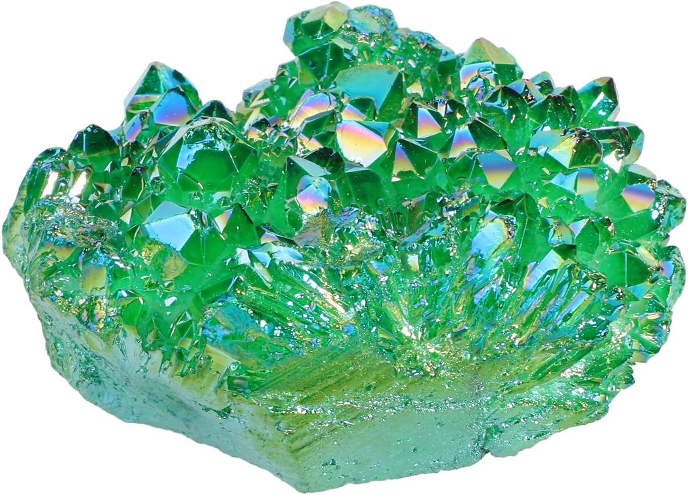SUNYIK Green Titanium Coated Crystal Cluster,Quartz Drusy Geode Gemstone Specimen Specimen Sphere Figurine(0.2-0.3lb)