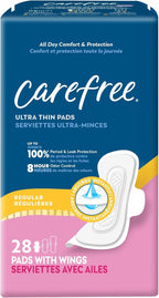 Carefree Ultra Thin Pads for Women, Regular Pads with Wings, 28ct | Carefree Pads, Feminine Care, Period Pads & Postpartum Pads | 28ct (Pack of 1)