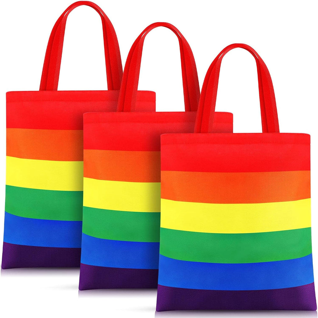 Buryeah 3 Pcs 15'' x 16'' Rainbow Color LGBT Pride Month Tote Bags Bulk with Handles Rainbow Canvas Shopping Bags Equality Right Canvas Handbag Lgbtq Pride Gifts Accessories