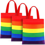 Buryeah 3 Pcs 15'' x 16'' Rainbow Color LGBT Pride Month Tote Bags Bulk with Handles Rainbow Canvas Shopping Bags Equality Right Canvas Handbag Lgbtq Pride Gifts Accessories