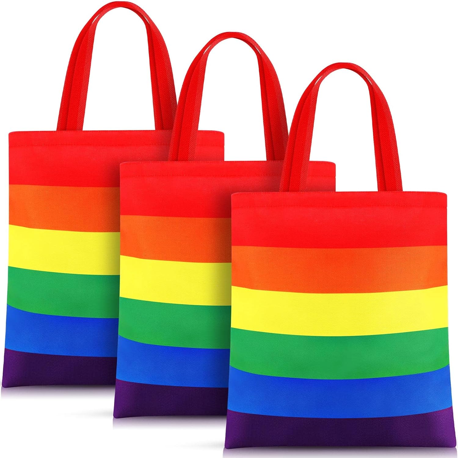 Buryeah 3 Pcs 15'' x 16'' Rainbow Color LGBT Pride Month Tote Bags Bulk with Handles Rainbow Canvas Shopping Bags Equality Right Canvas Handbag Lgbtq Pride Gifts Accessories
