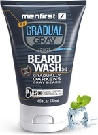 MENFIRST 3-in-1 Gradual Gray Beard Wash Shampoo for Men – Grey Reducing Beard Dye for Darker Shades – Hypoallergenic Harsh Chemical-Free Beard Cleanser for Men – 4.6 Fl Oz