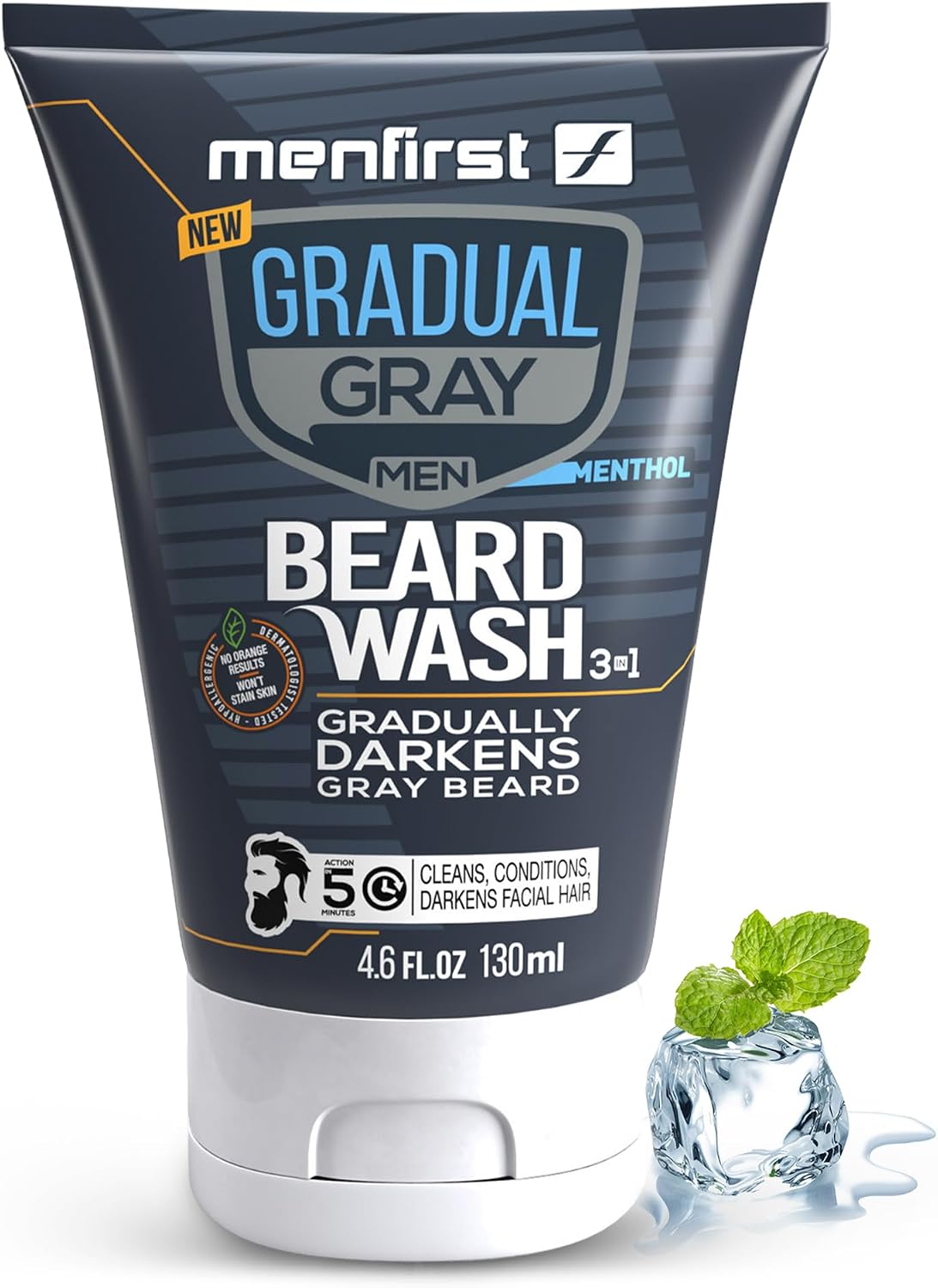 MENFIRST 3-in-1 Gradual Gray Beard Wash Shampoo for Men – Grey Reducing Beard Dye for Darker Shades – Hypoallergenic Harsh Chemical-Free Beard Cleanser for Men – 4.6 Fl Oz
