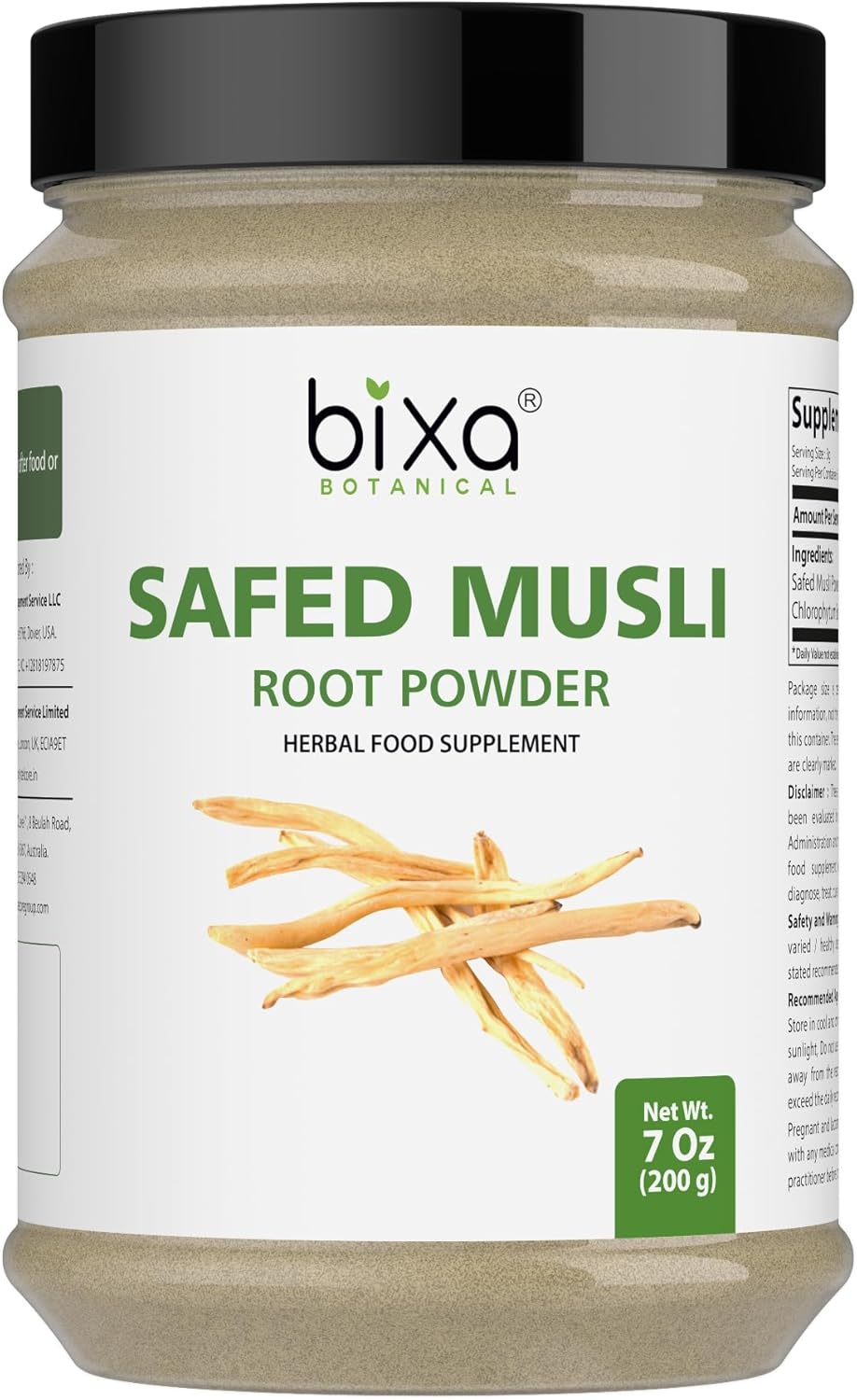 bixa BOTANICAL | Safed Musli Powder | Chlorophytum Borivilianum | Steam Treated Ayurvedic Root | Vegan | Non GMO | Clean Label | Strength and Vitality Support | 7 oz 200 g