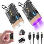 LED Small Powerful EDC Flashlight, 365nm UV Black Light, Mini Led Flashlight High LM, USB C Rechargeable Mini Keychain Flash Light with Clip, Tail Magnet, 9 Modes, Waterproof Pocket Flashlights 2 PC
