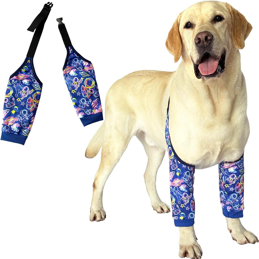 Dogs Knee Protector Pad for Calluses Knee Brace Front Elbow Support Wrap Pet Sleeves for Wounds Dog Elbow Callus Treatment for Medium Large Dogs with Scarf（Large Astronaut）