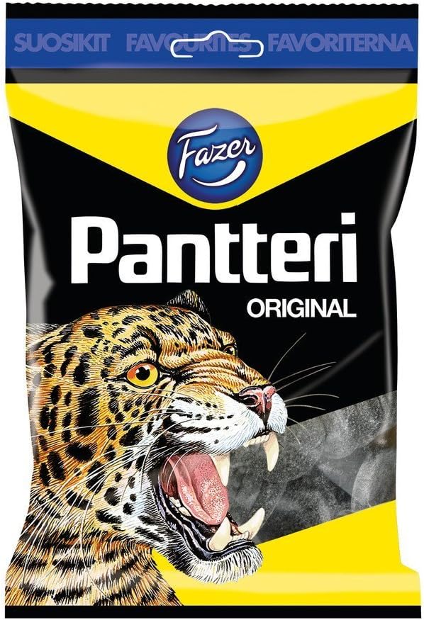 10 Bags x 180g of Fazer Pantteri Original - Finnish - Salty Liquorice - Licorice - Salmiak - Salmiakki - Wine Gums - Candies - Sweets
