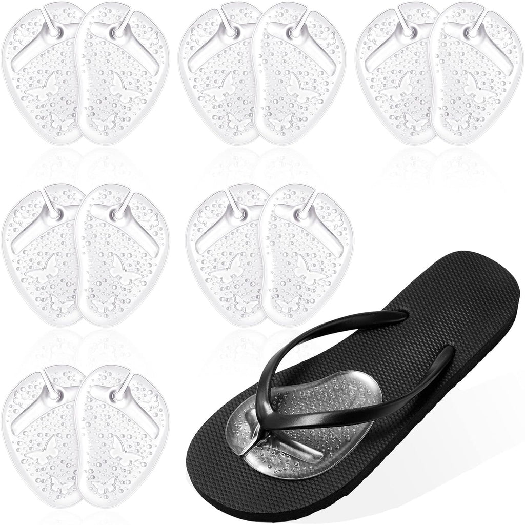 6 Pairs Gel Pads for Thong Sandals Toe Protectors Metatarsal Forefoot Cushion Inserts Foot Pads Non Slip Cushion for Sandals Thong Post Protector of Foot Grip(Clear)