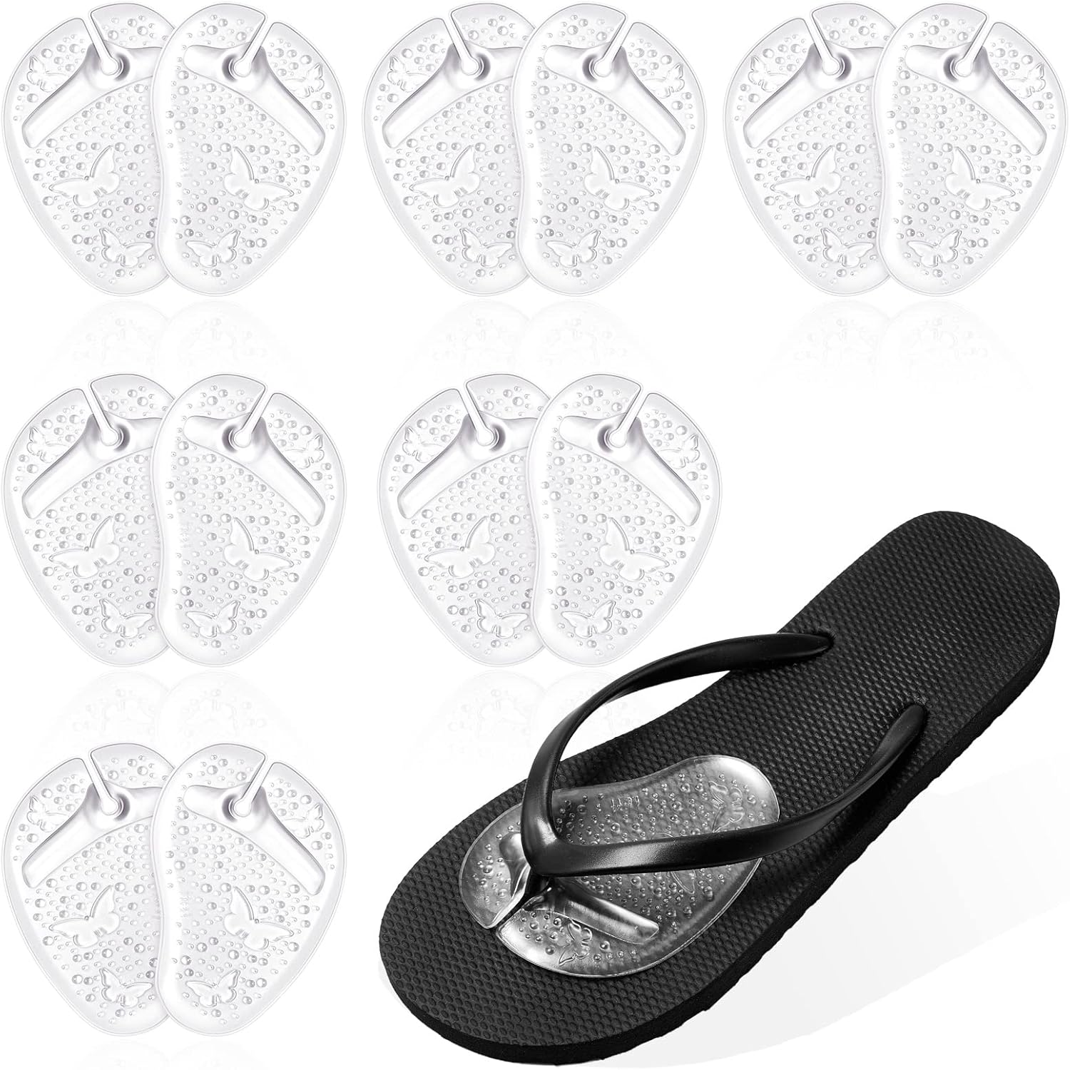 6 Pairs Gel Pads for Thong Sandals Toe Protectors Metatarsal Forefoot Cushion Inserts Foot Pads Non Slip Cushion for Sandals Thong Post Protector of Foot Grip(Clear)