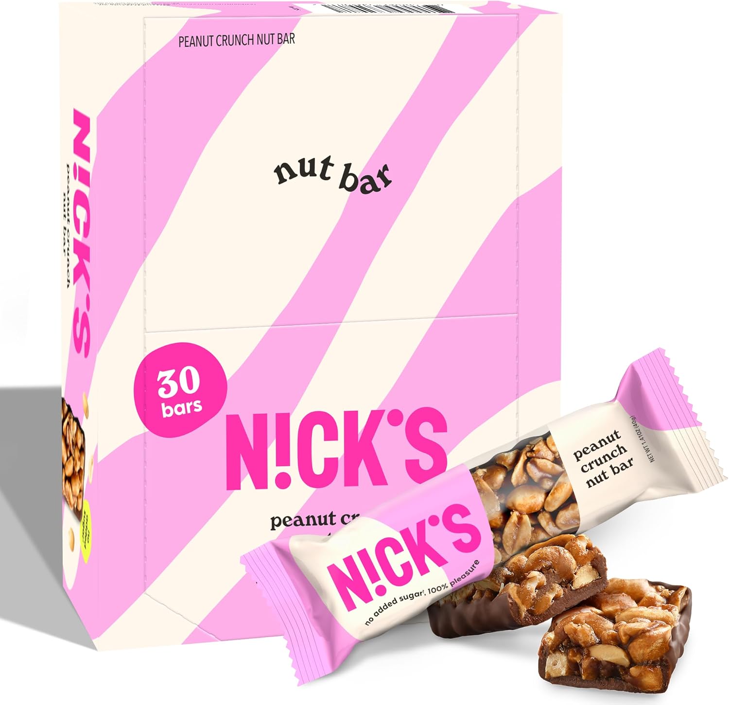 N!CK'S Peanut Crunch Keto Nut Bar, No Added Sugar, 3g Net Carbs, 7g Protein, 180 Calories, Vegan Chocolate, Keto Candy, Gluten Free, Low Carb Snack, Bulk Saving (pack of 30) 40.0 grams