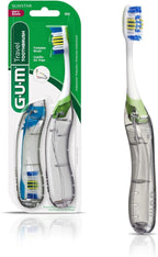 GUM Folding Travel Toothbrush, Compact Head + Tongue Cleaner, Soft Bristled Travel Toothbrushes for Adults, 2 Count