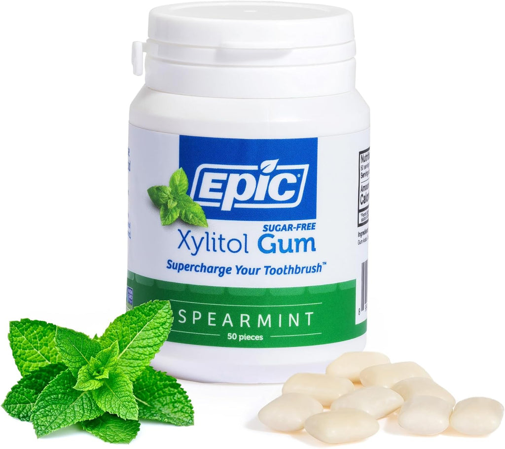 Epic 100% Xylitol Spearmint Chewing Gum - Sugar Free, Aspartame Free Dental Gum - Supports Oral Health & Fresh Breath - 50 Pieces