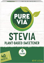 PURE VIA Stevia Sweetener Packets, Sugar Substitute, Natural Sweetener, No Erythritol, Zero Calorie Natural Sweetener Packets, 40 Count (Pack of 12)