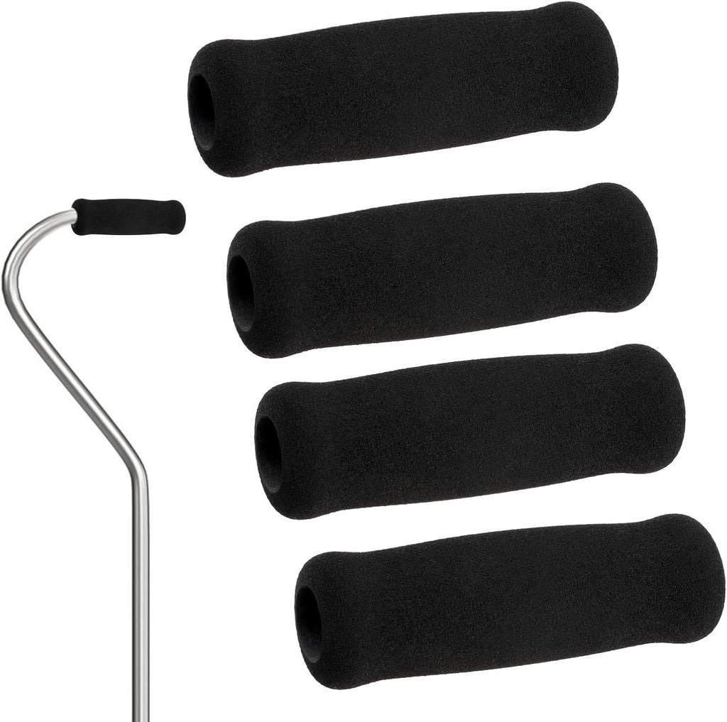4 Pcs Walking Cane Hand Grips, Walking Stick Grips for Seniors Offset Handle Crutch Replace Hand Grip Sticks Black Grip Cushion Cane Parts for Seniors Walker Handlebars