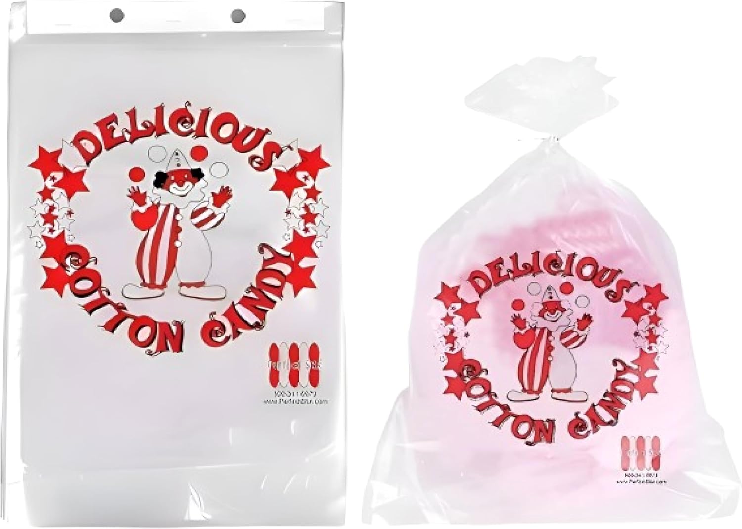Perfectware Cotton Candy Bags with Clown Design. Includes Twist Ties- Pack of 100ct