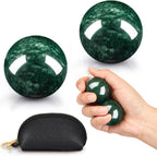 AceOrbit Baoding Balls Set of 2, Chinese Stress Relief Hand Exercise Balls with Leather Pouch, 1.57 Inch Dark Green Marble, Finger Exercise and Wrist Strength Training